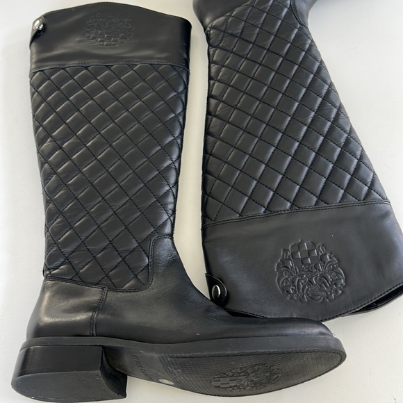 Vince Camuto Faya Black Quilted Leather Riding Knee High Boots size 6 - Picture 4 of 12